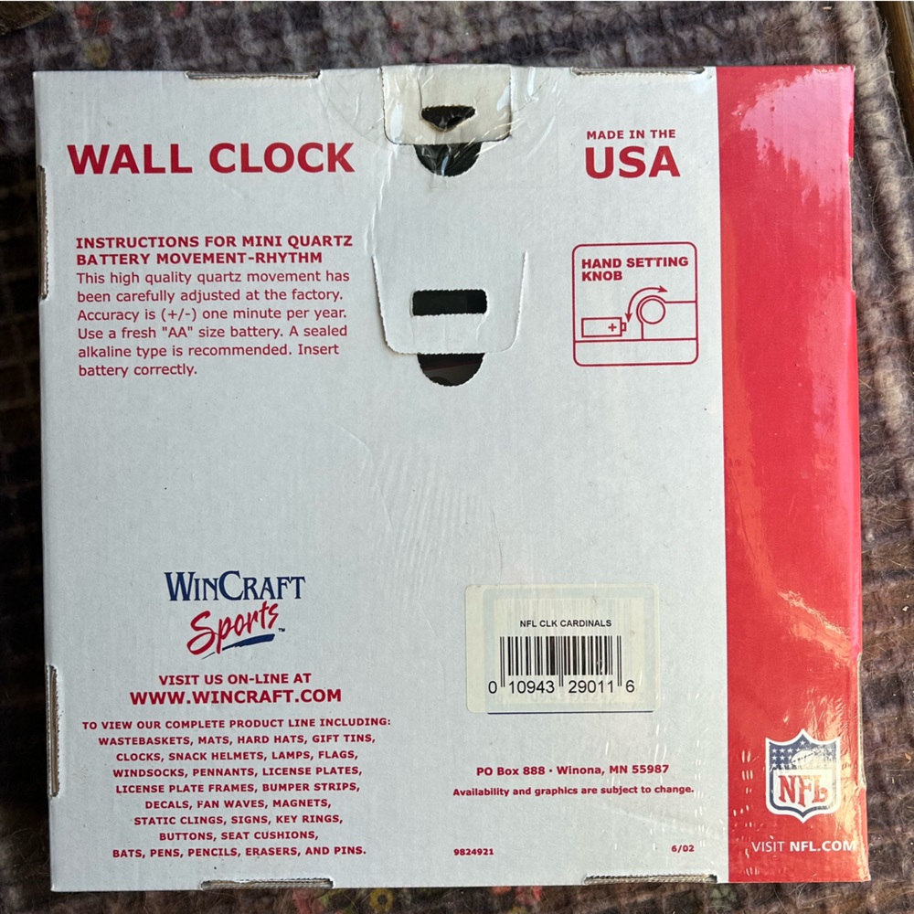 NIB Y2K Vintage Arizona Cardinals NFL Quartz Wall Clock Man Cave Decor WinCraft - Picture 2 of 10